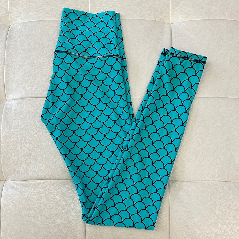 Mermaid Scale Pattern Leggings - Blue